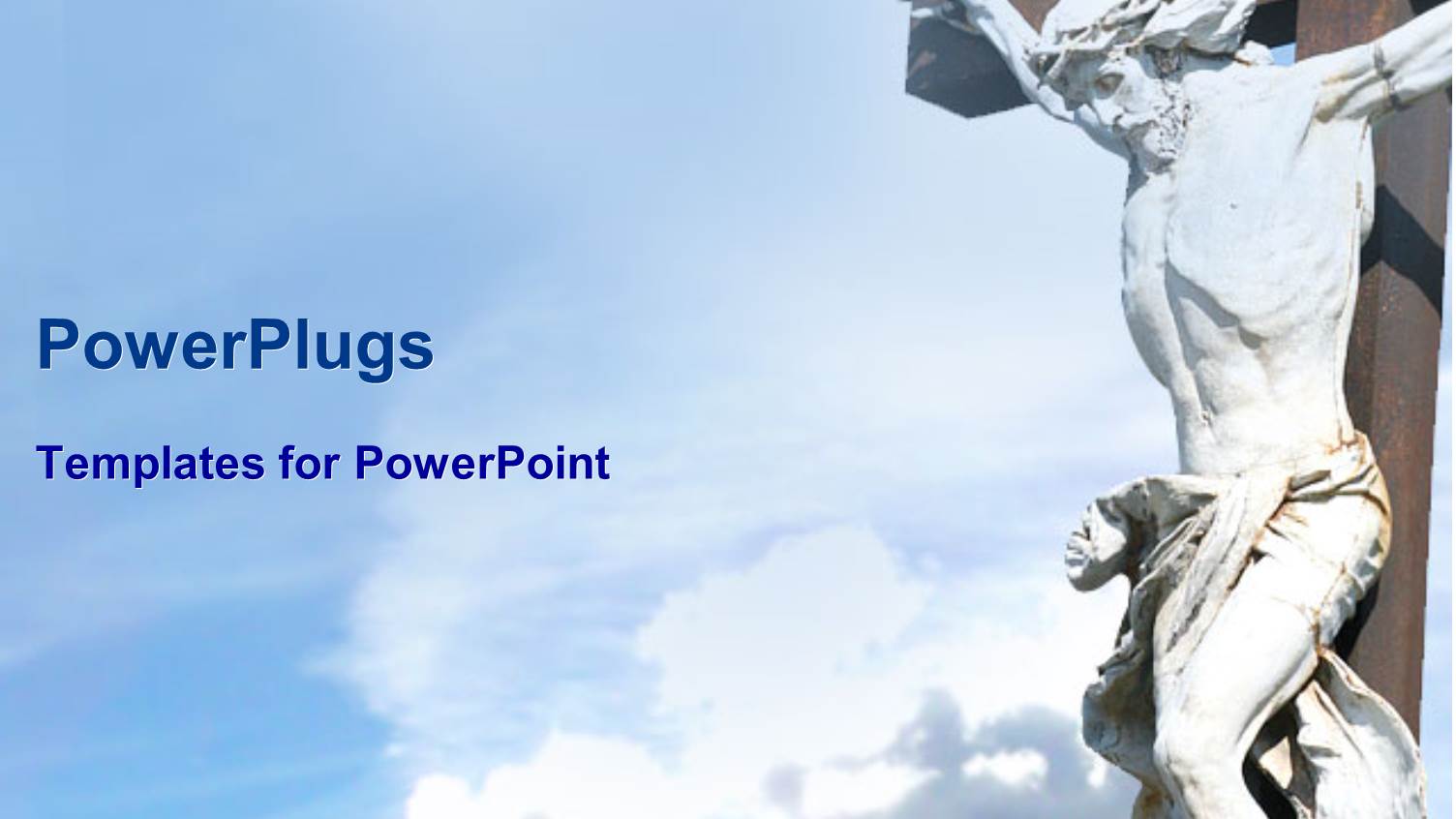 a big Cross of Jesus Christ with a Blue Sky