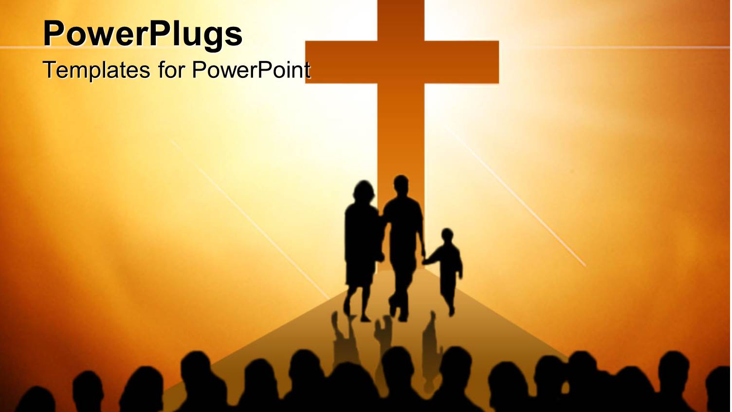 big Orange Silhouette of Cross with Family in Front of Cross and Group of People