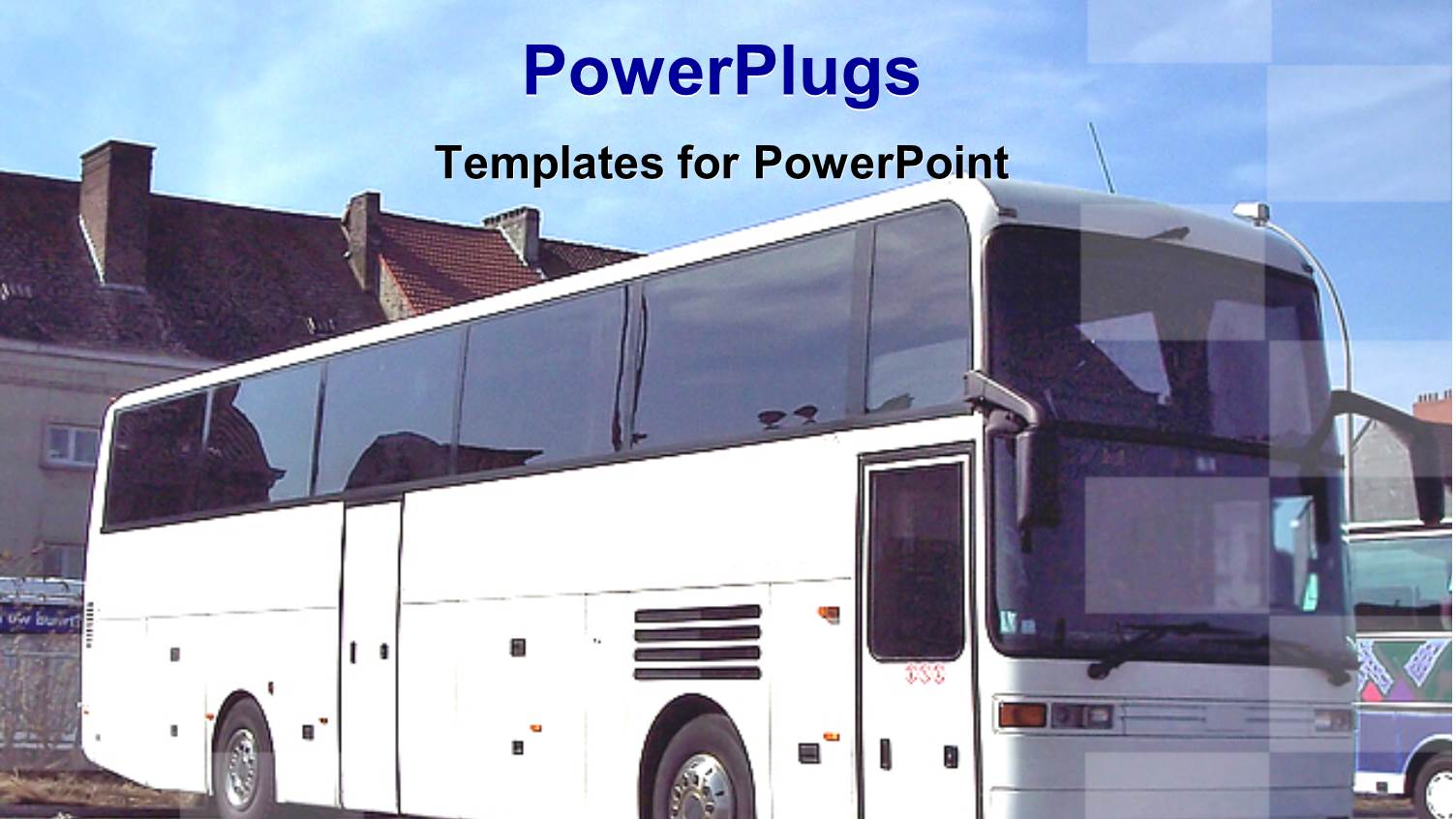 big White Tourist Bus in Bus Parking in Front of Buildings