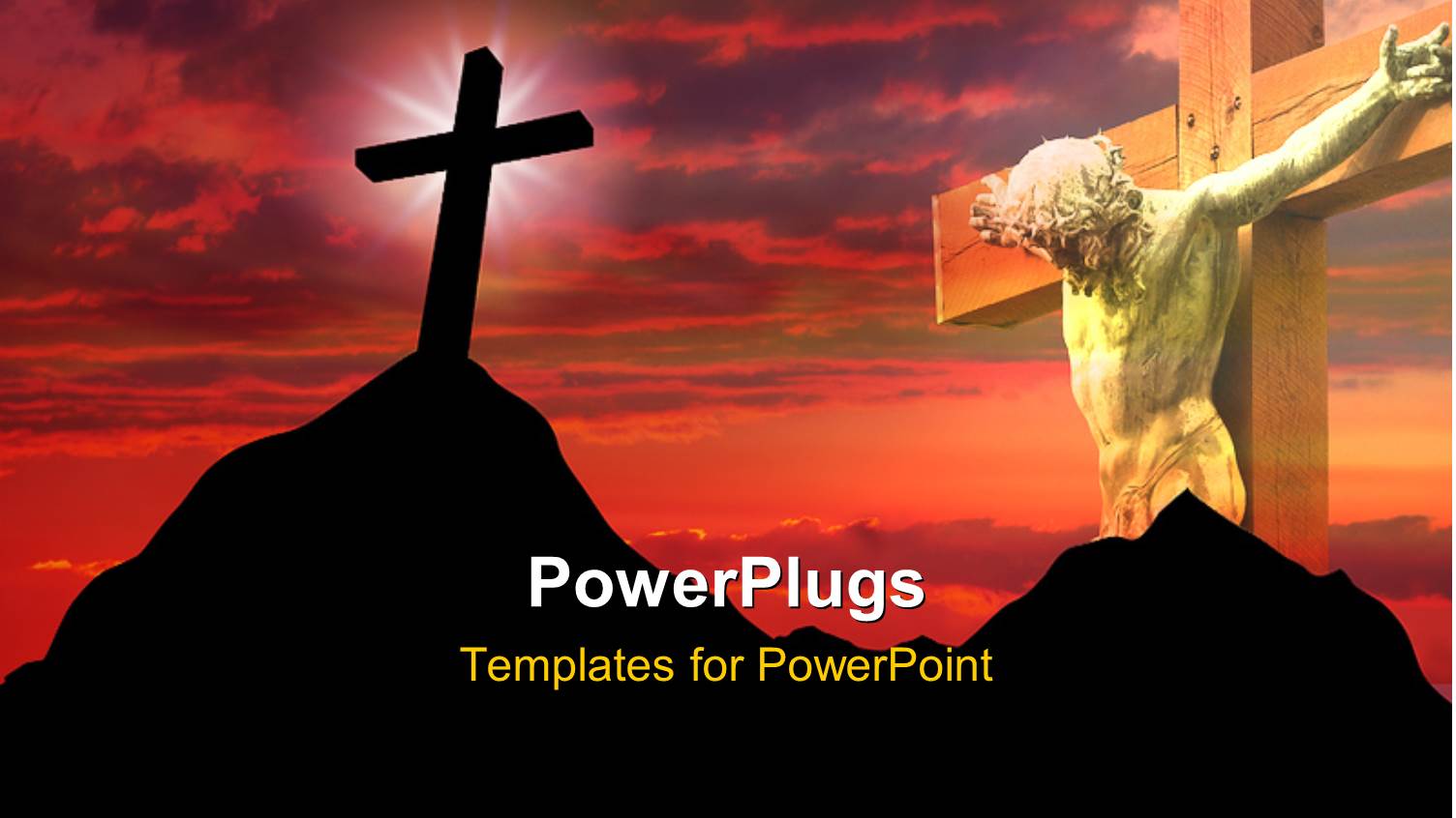 a big Wooden Cross of Jesus Christ and Another on a Mountain