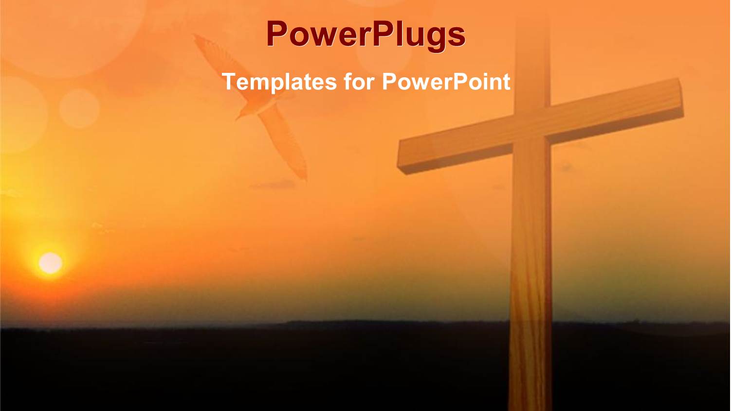 big Wooden Cross on a Sun Set Landscape with a Flying Bird