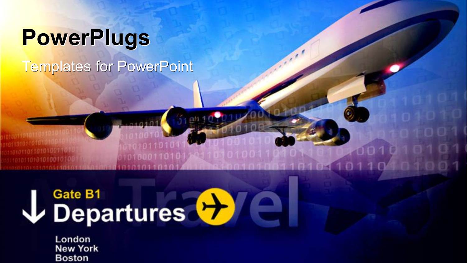 Binary Digit in Background with Airplane Taking off with Departure Information