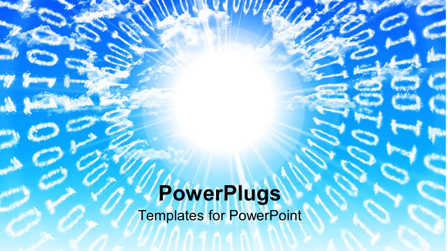 Binary Digits Written in White on Blue Sky with Glow at Center