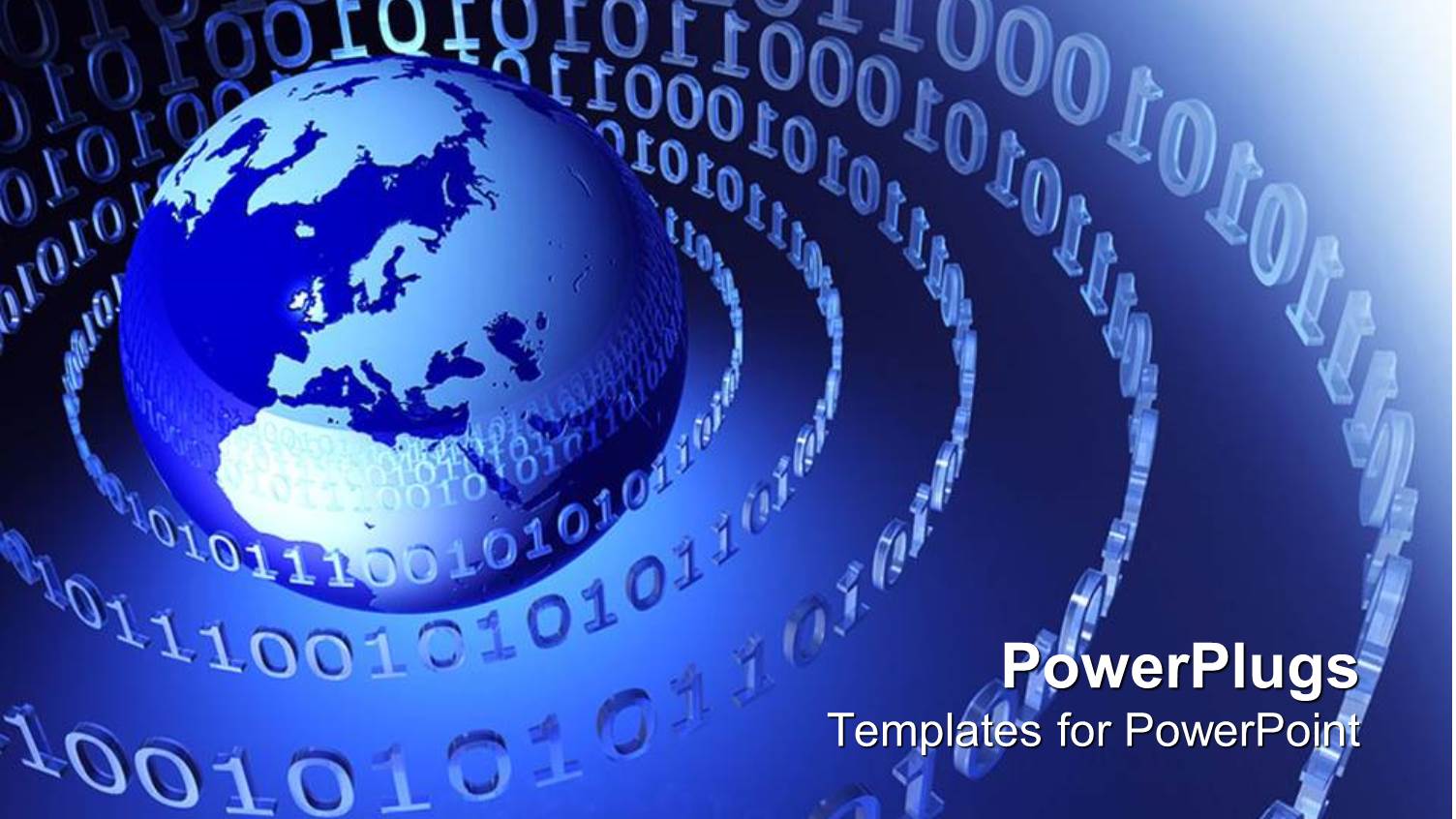 Binary Numbers Form Circles Around Earth Globe on Blue Background 