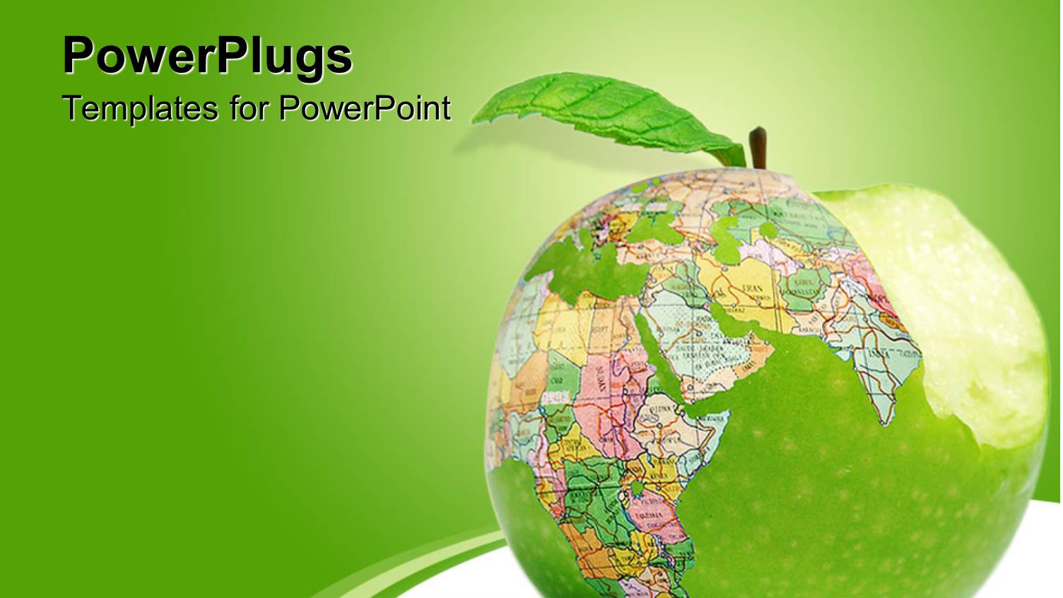 Bitten big Green Apple with a World Map Design