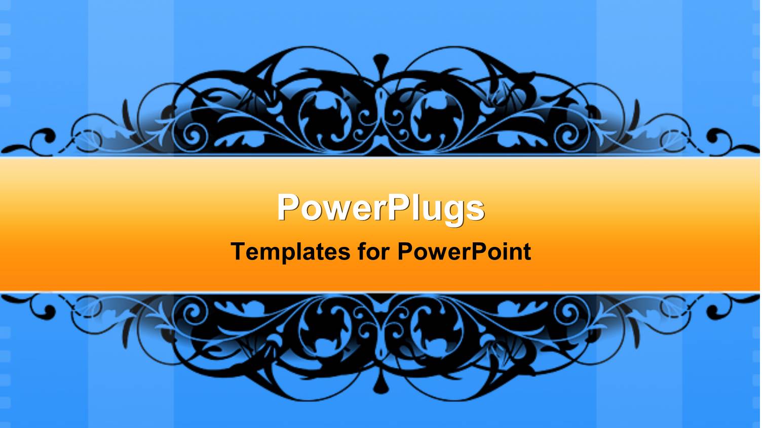 Black Abstract Floral Pattern on Blue Background with Orange Bar