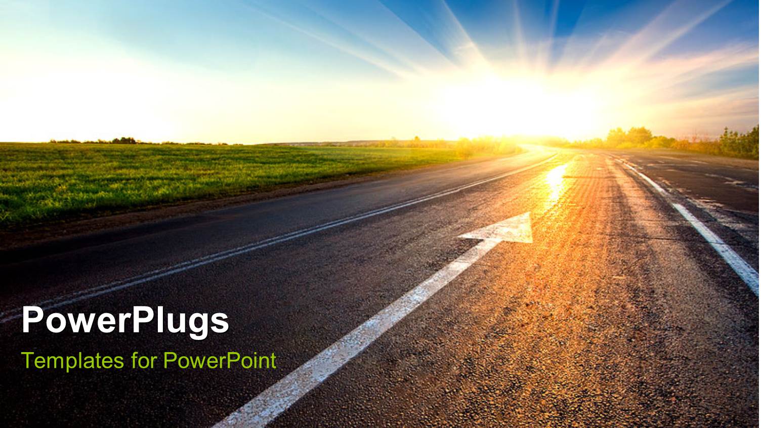 Black Asphalt Road with Arrow to Sunset Depicting Future