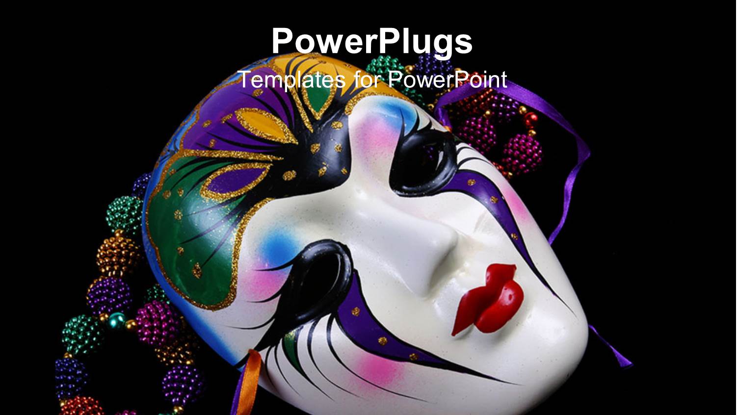 Black Background with Colorful Beads and Mardi Gras Mask