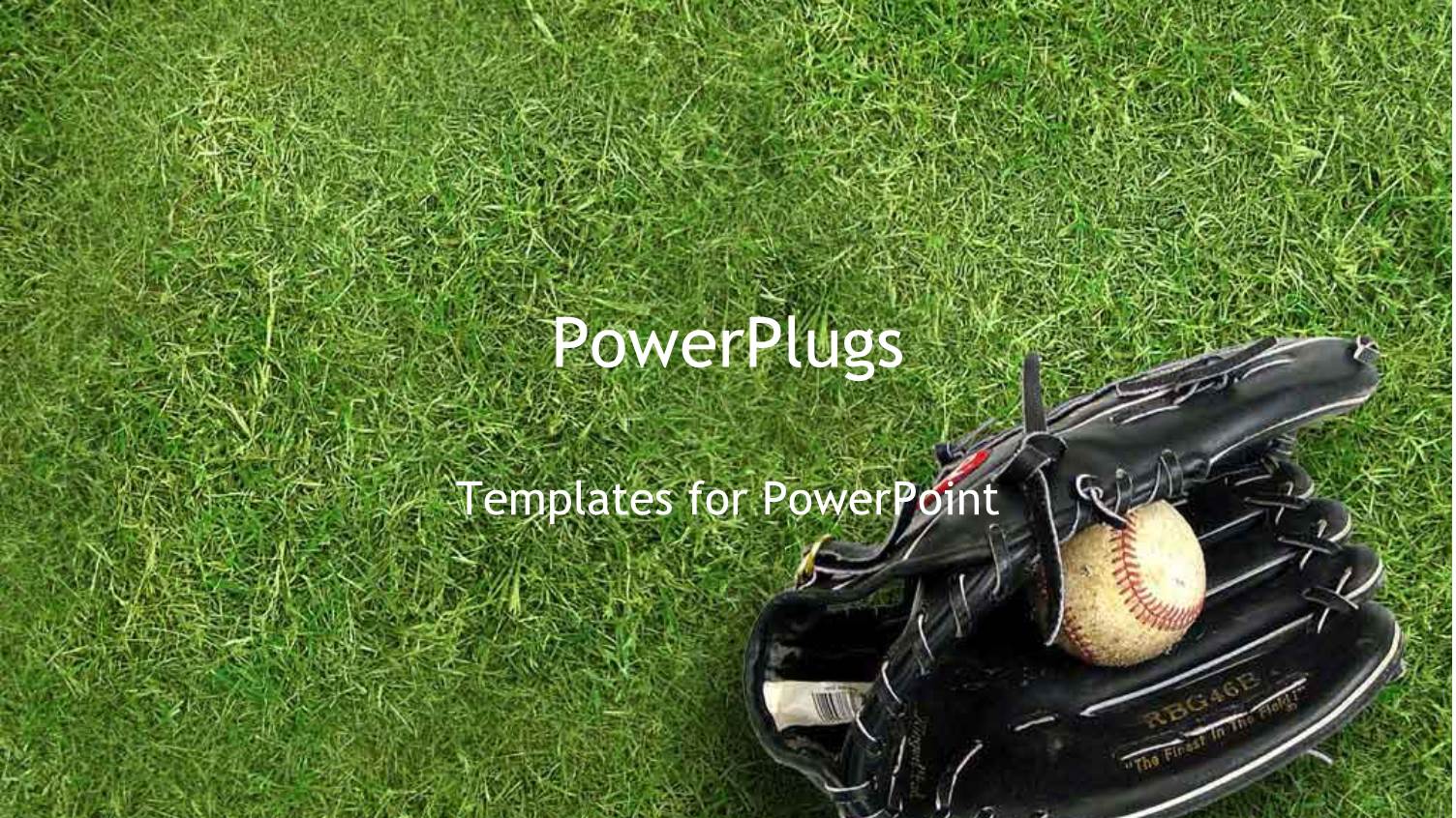 Black Baseball Glove Holding Baseball Ball on Green Grass Background