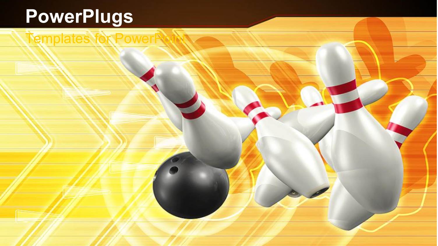 a Black Bowling Ball Hitting Down Lots of White Bowling Pins