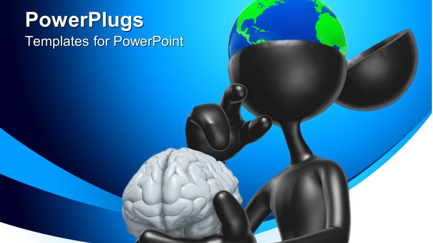 Black Colored Animated Human Figure with an Earth Globe Brain