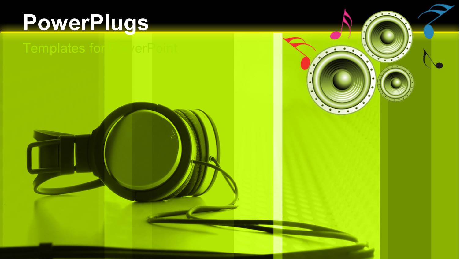 a Black Colored Headset Over a Yellow Background and some Music Symbols