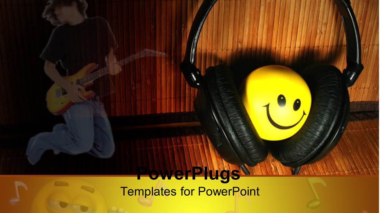 Black Head Phones Covering a Round Yellow Smiley Face