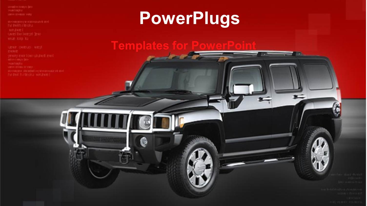 Black Hummer Jeep with Alloy Rims on Red and Black Background