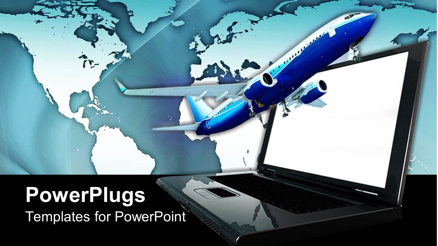 Black Laptop Next to Flying Airplane  with Earth in Background