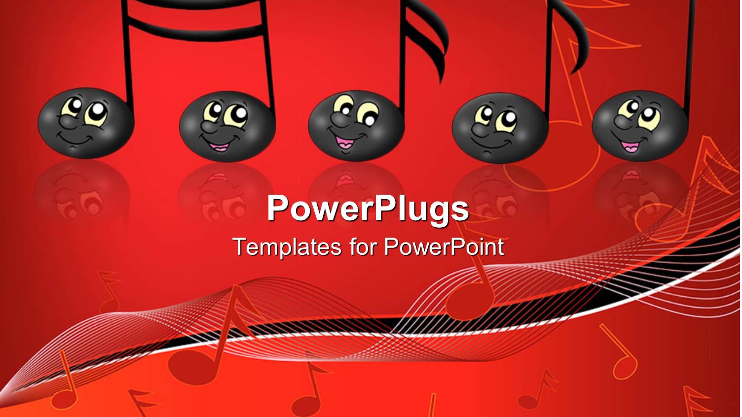 Black Musical Notes with Smiling Faces, Music, Red Background