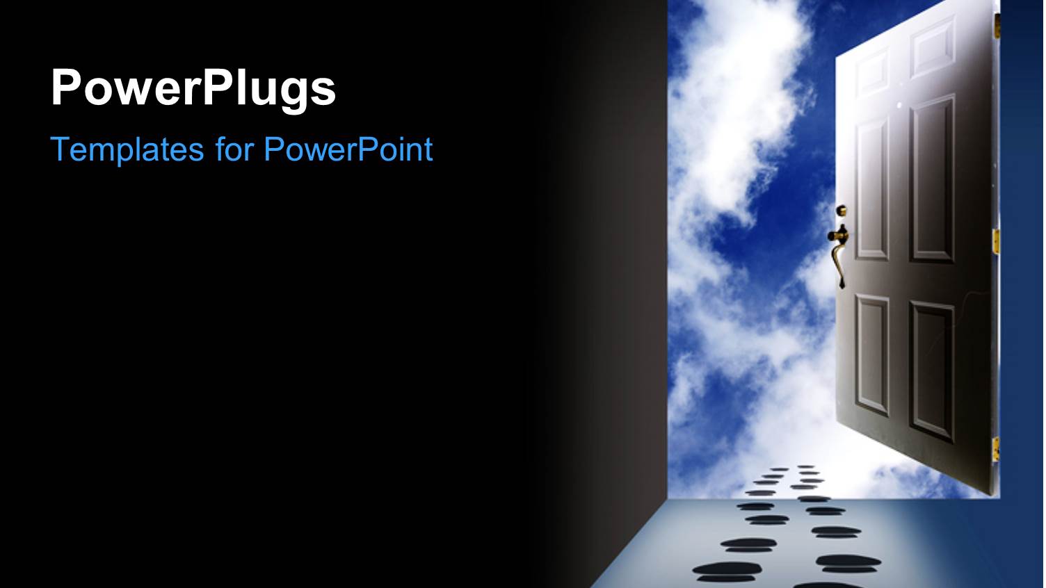 Black Shoe Prints Leading Out an Open Door into the Sky