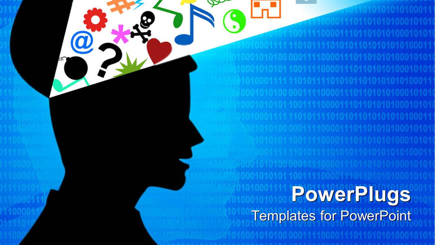 Black Silhouette of Human Head with Opened Top of Head with Various Colorful Symbols Coming Out of the Head