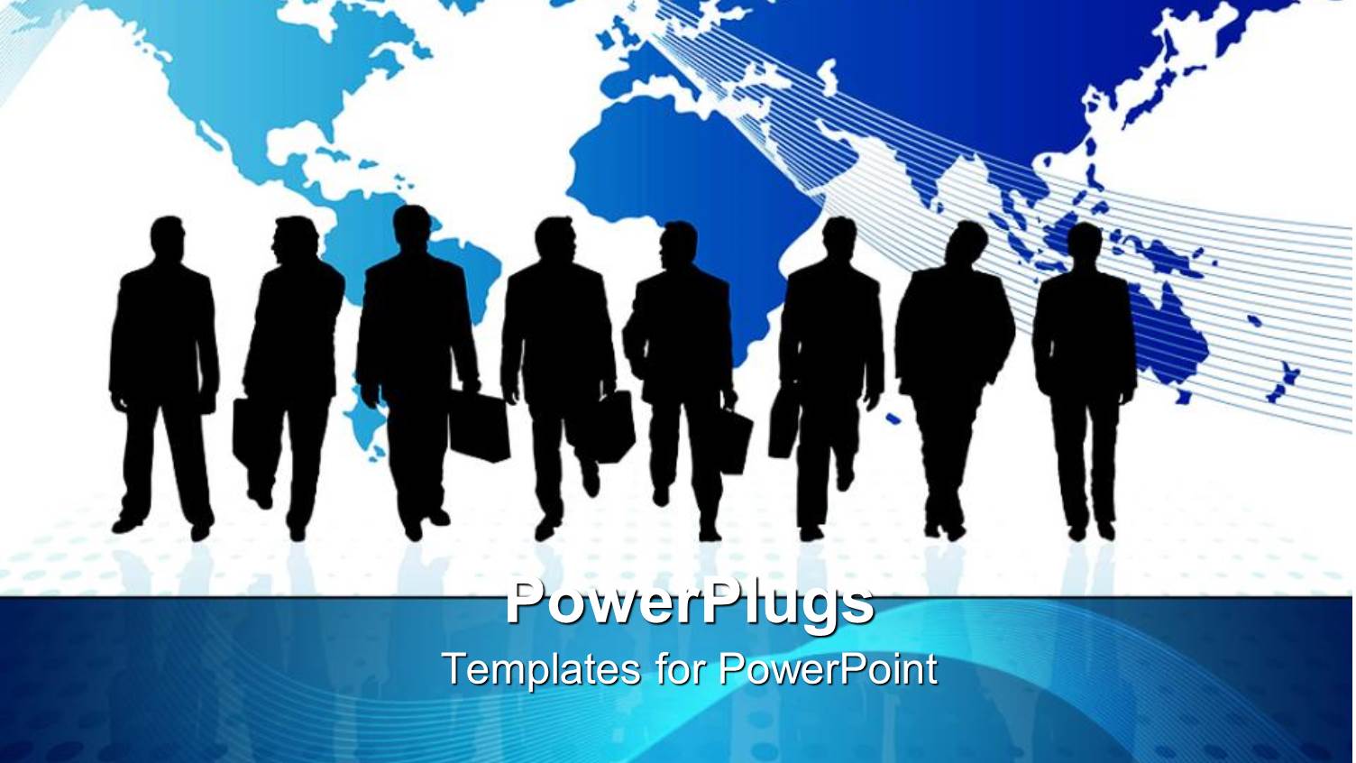 Black Silhouettes Wearing Business Suits with Plain World Map on White Background