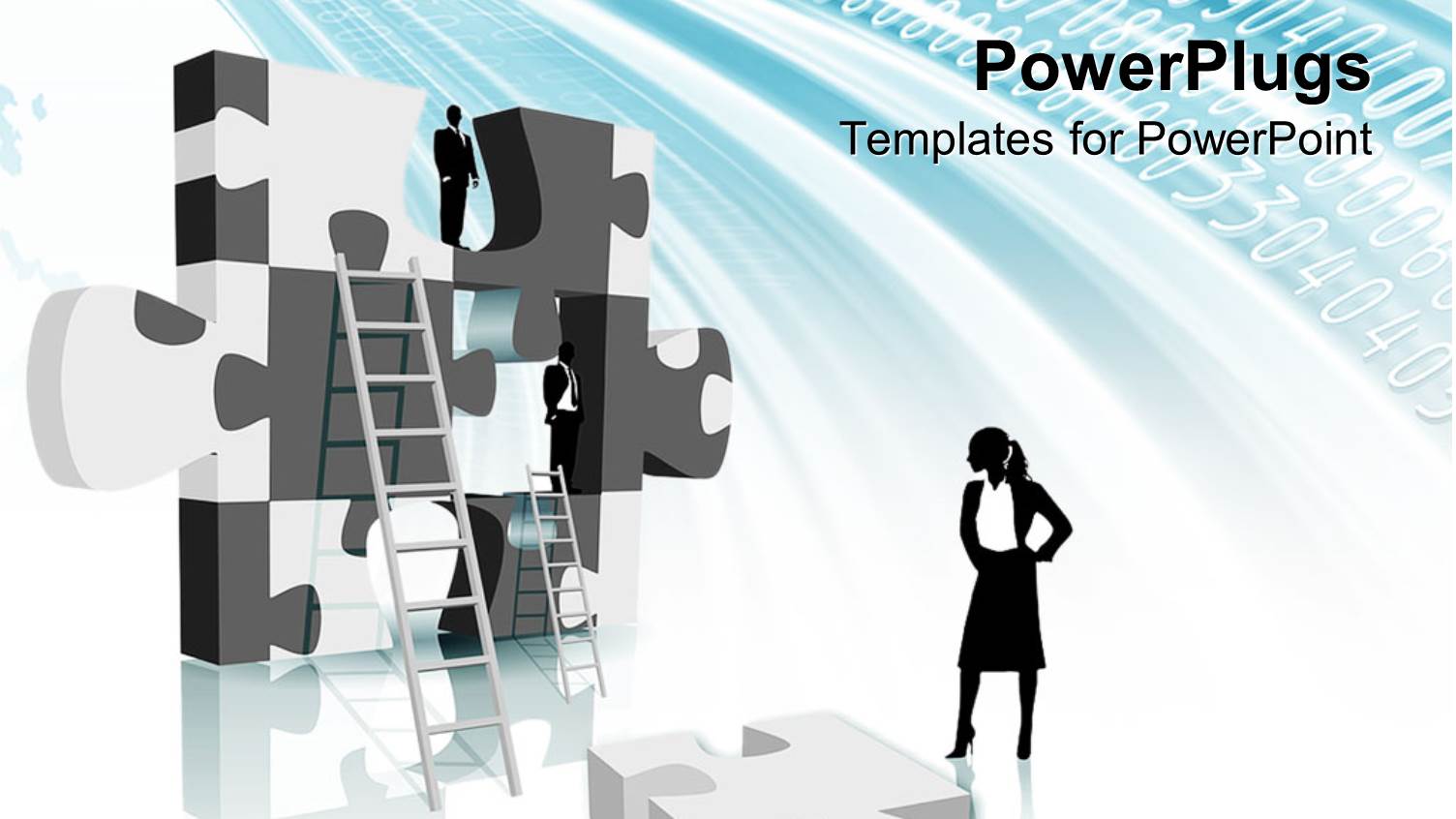 Black and White Wall Made of Puzzle Pieces with a Ladder