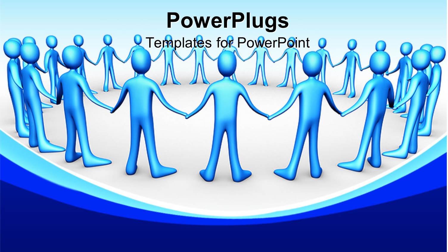 Blue 3D Men Hold Hands in a Circle on White Background 