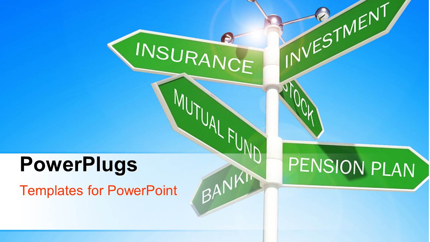 Blue Background with Sign Post Showing Investment and Financial Terms
