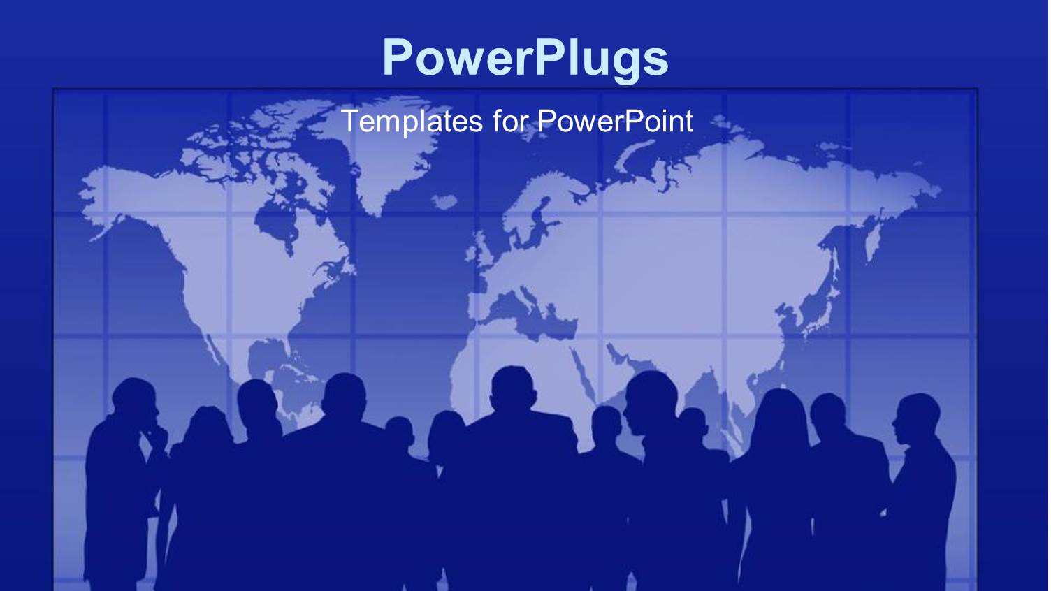 Blue Background with World Map and Silhouette of People in Background