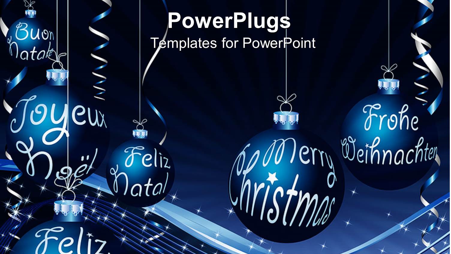 Blue Balloons Hanging with Christmas Wishes in Six Languages