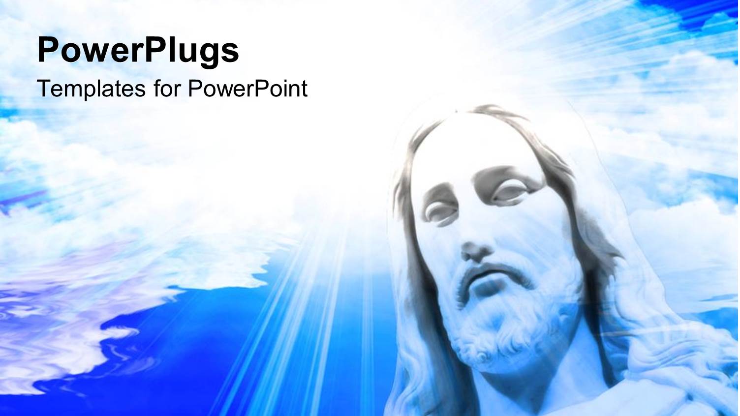 Blue Cloudy Sky with Statue of Jesus and Light Glow