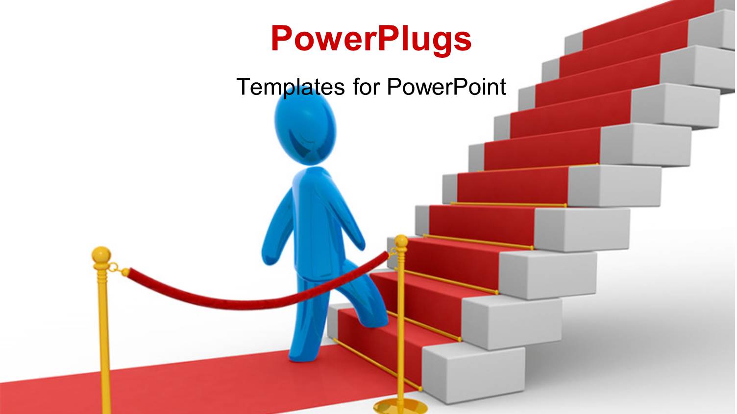 Blue Colored 3D Man on Red Carpet Climbing Stairs 