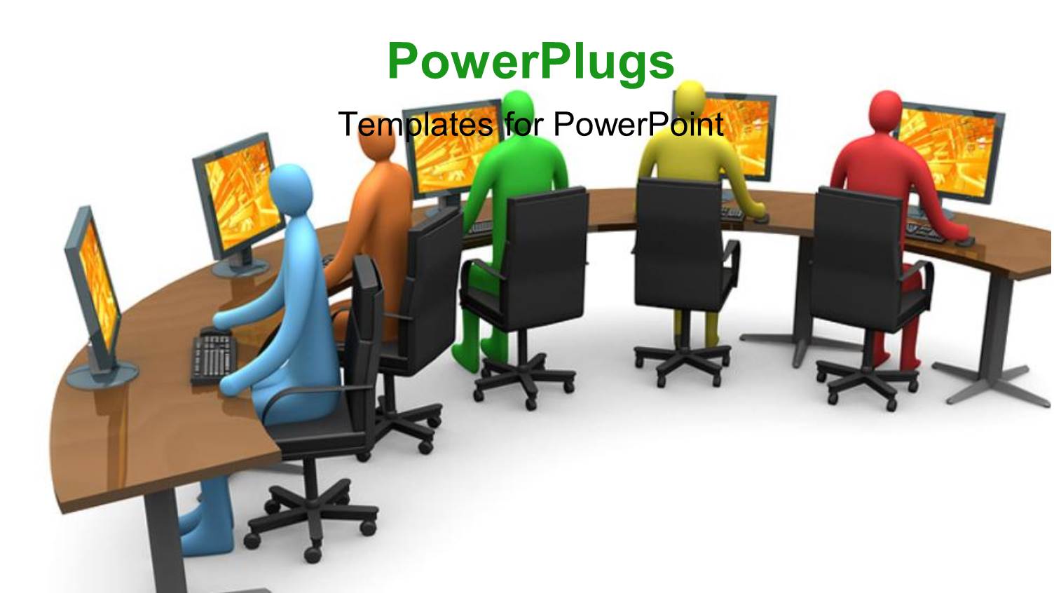 Blue Colored 3D Men Operating Computer System on Desk 