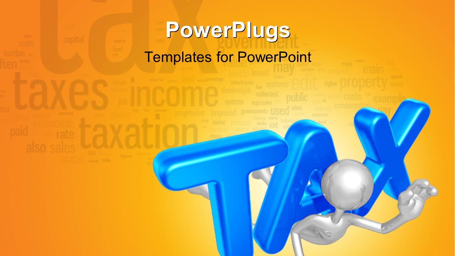 Blue Colored 3D Tax Weighing Down Chrome 3D Man