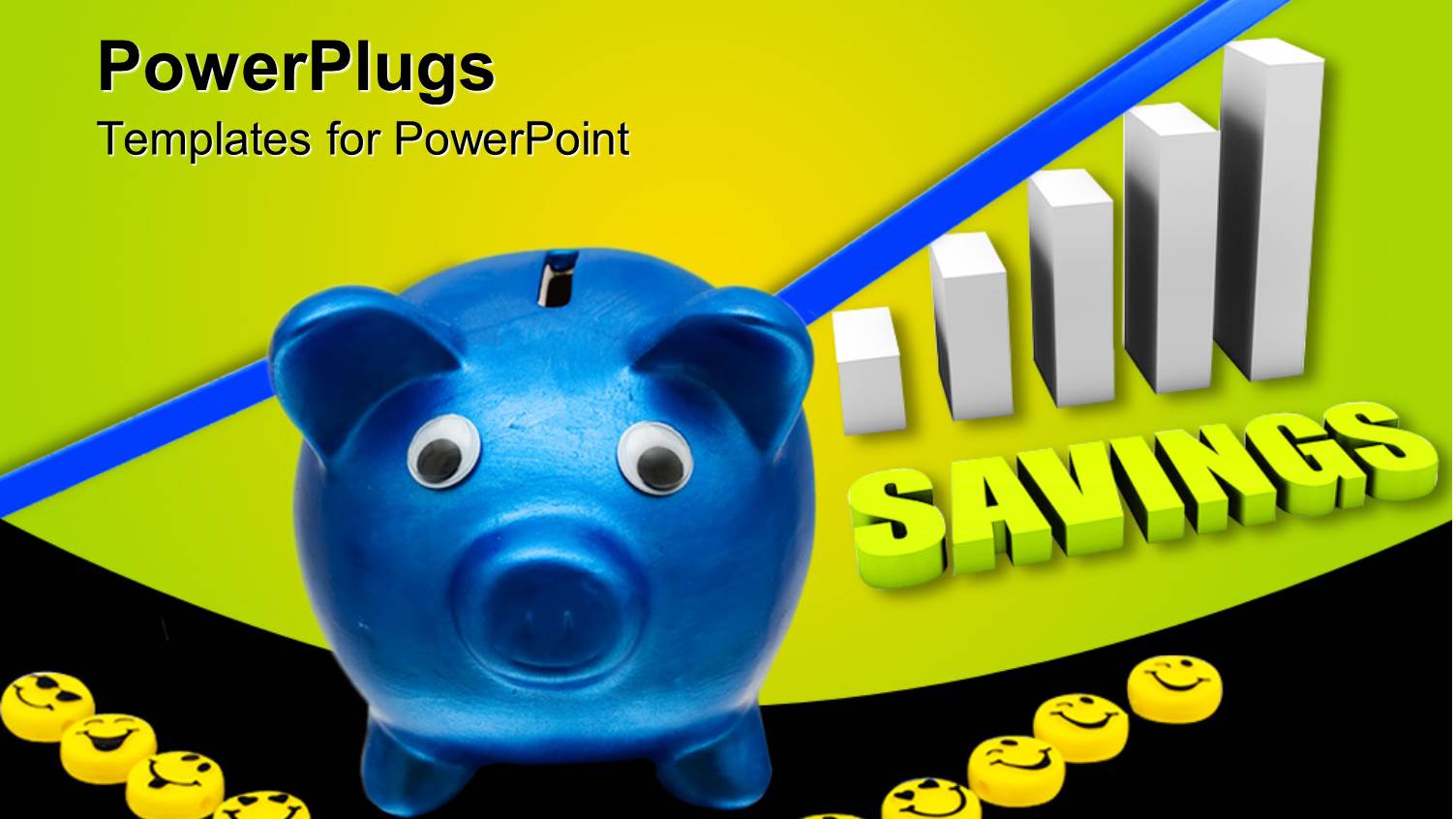 Blue Colored Piggy Bank with Smilies and a Text which Spells