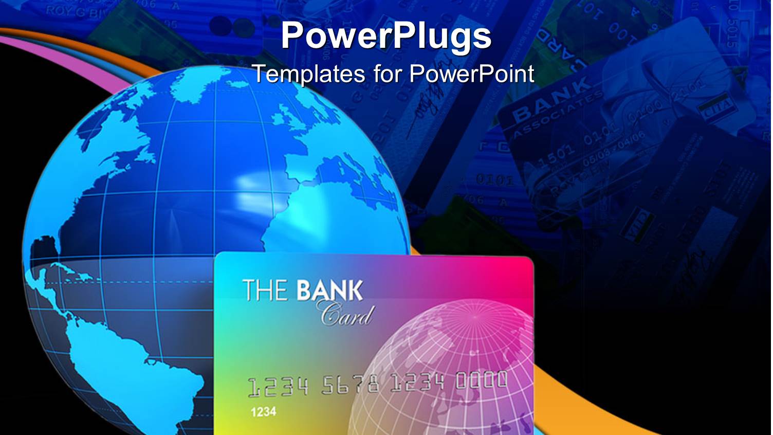 Blue Earth Globe with huge Bank Credit Card in Blue Background