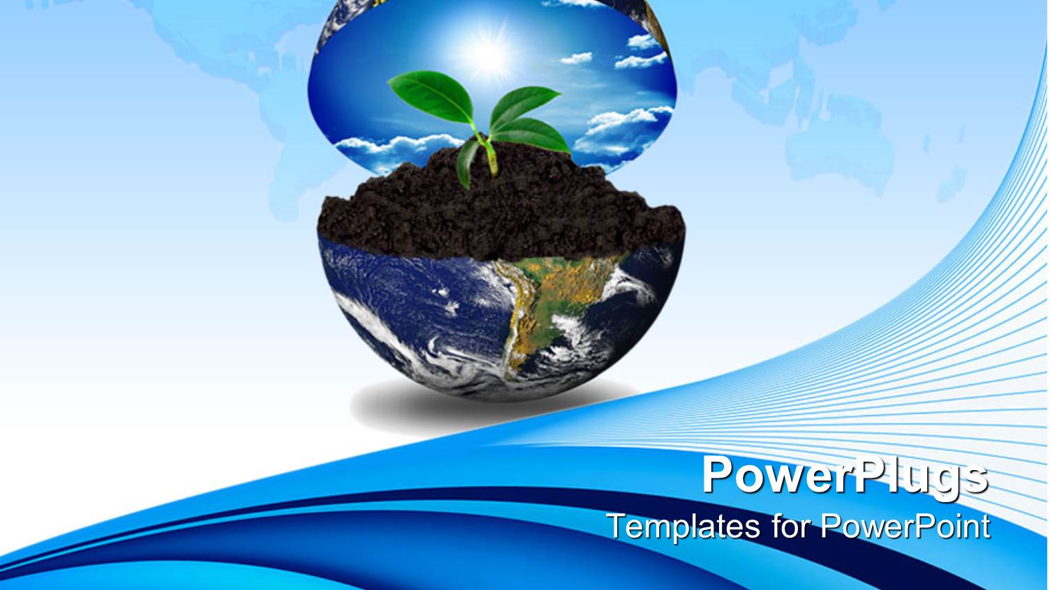 Blue Earth Globe Opening Up to Display Sprouting Plant in Soil