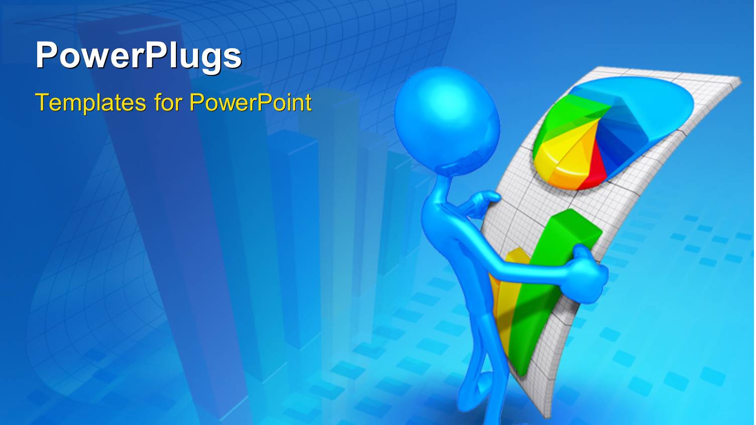 Blue Figure in 3D Holding Financial Chart with Blue Color