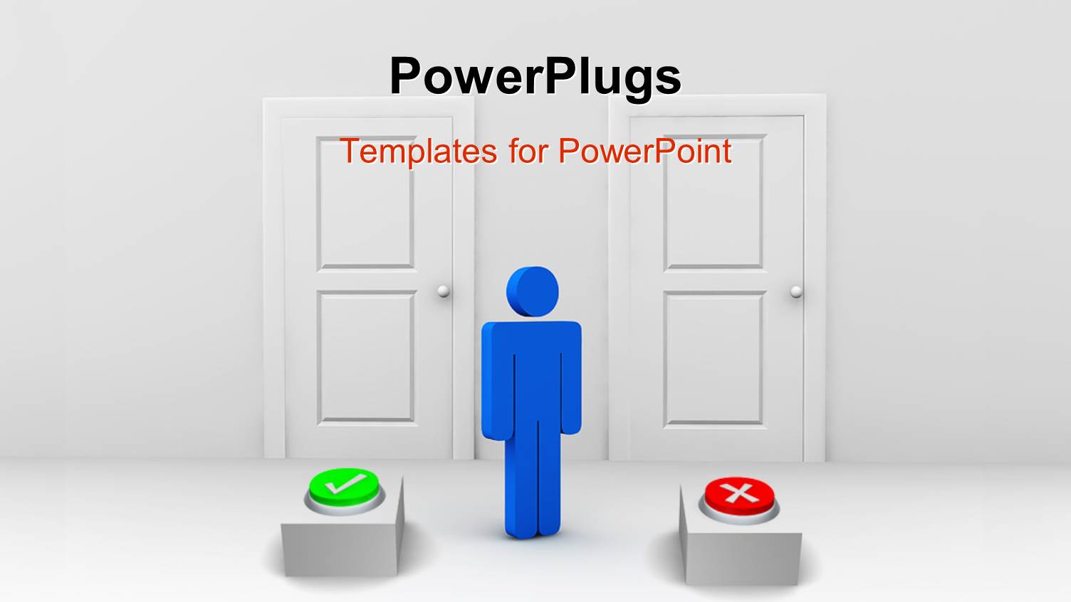 Blue Figure Standing Between Two Doors with Green Check Button and Red X Button