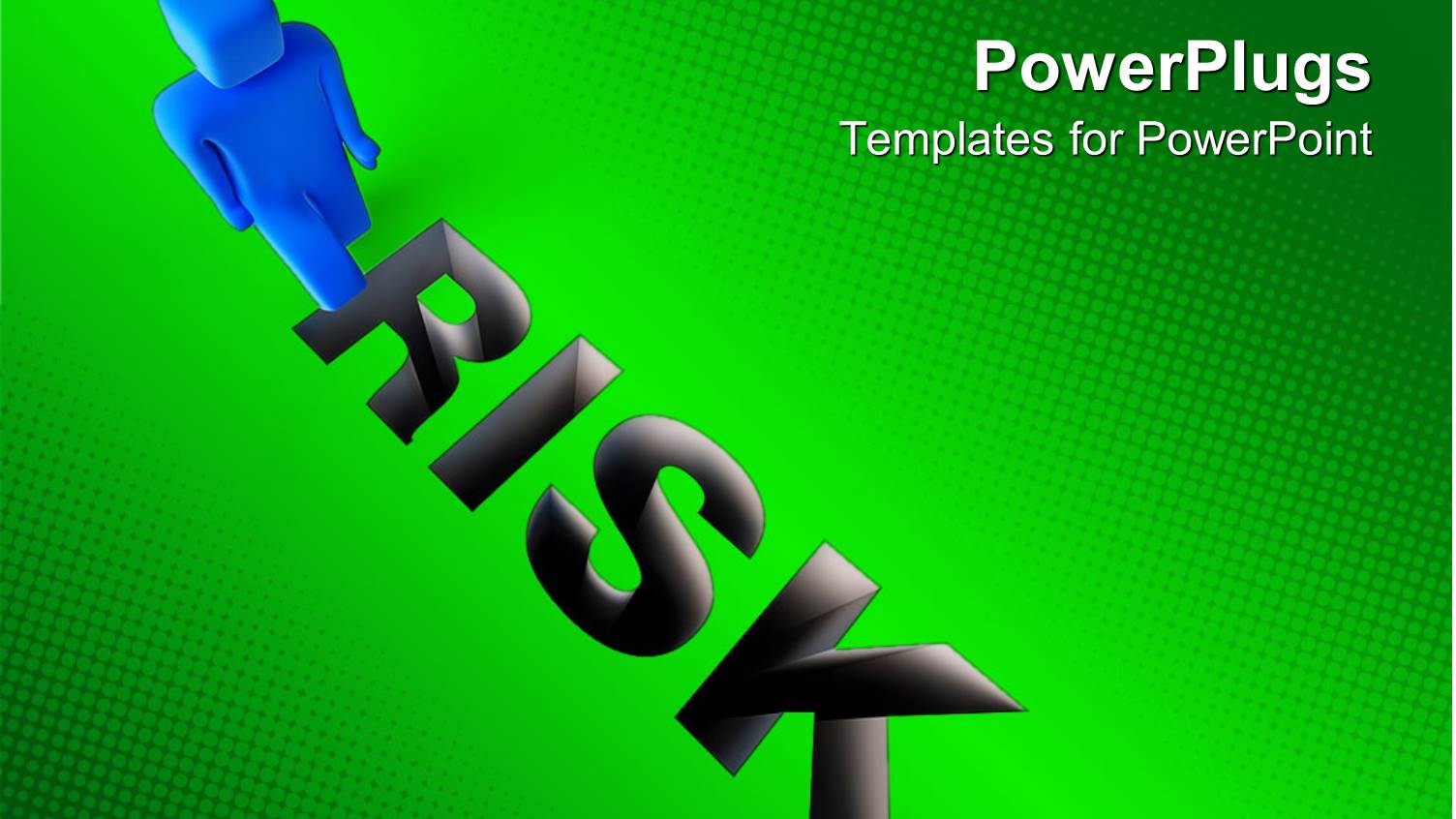 Blue Figure Walking on Word Risk on Green Background