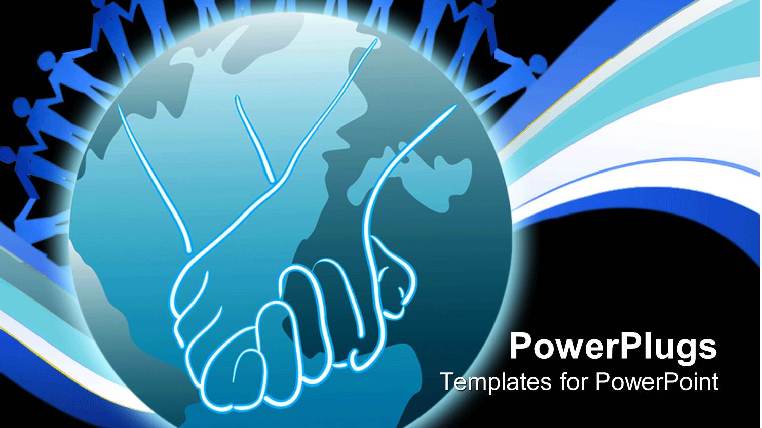 Blue Figures Joining Hands on an Earth Globe on Black Background