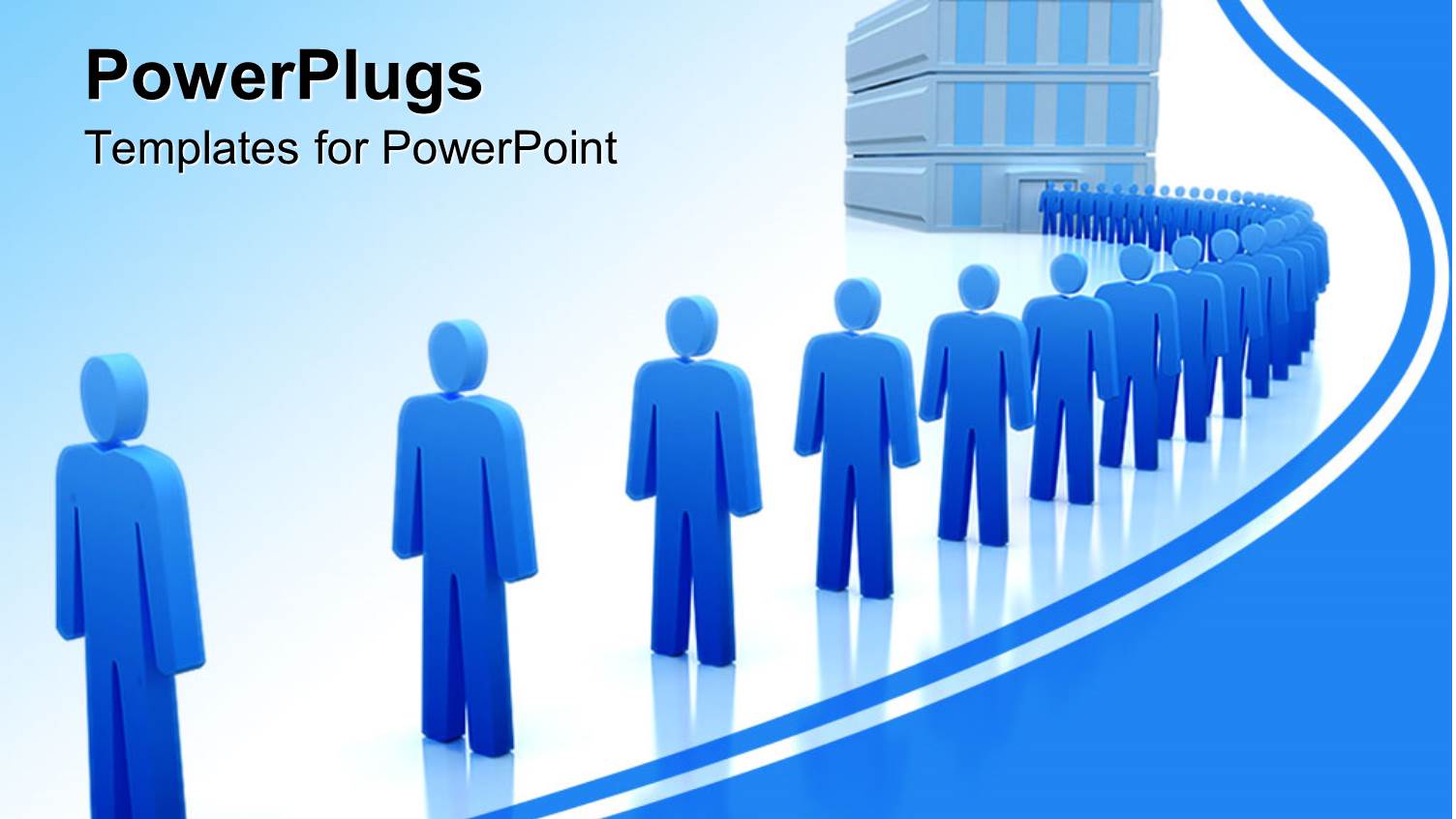 Blue Figures Standing in Line Going to Building with Jobs, Unemployed Looking for a Job