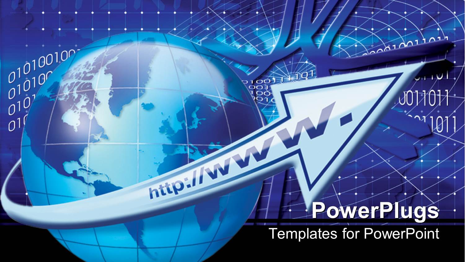 Blue Glossy Globe Surrounded by Arrow with Internet Website and Binary Codes on Blue Background