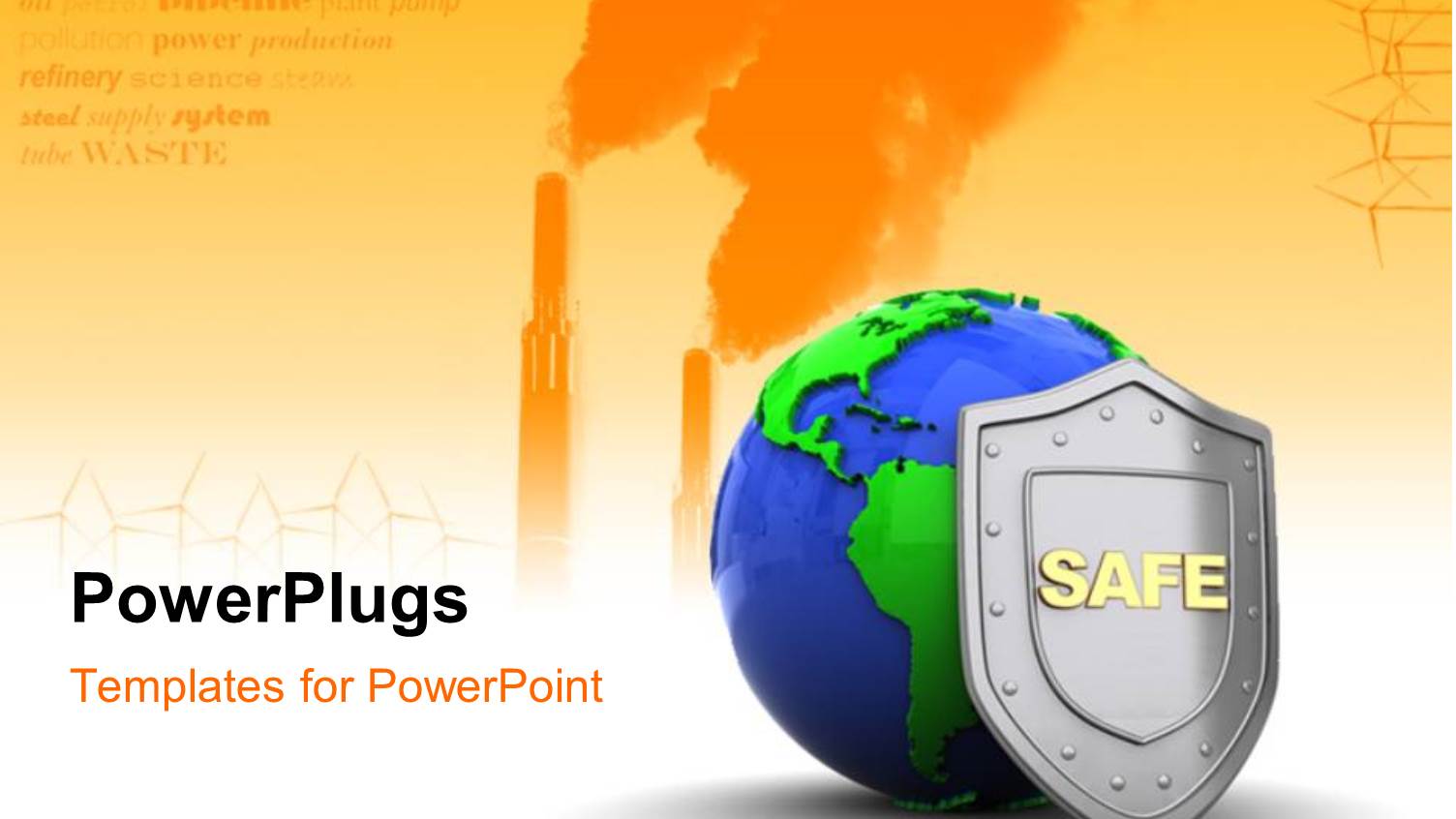 Blue and Green Colored 3D Globe with Metallic Shield with Industrial Theme