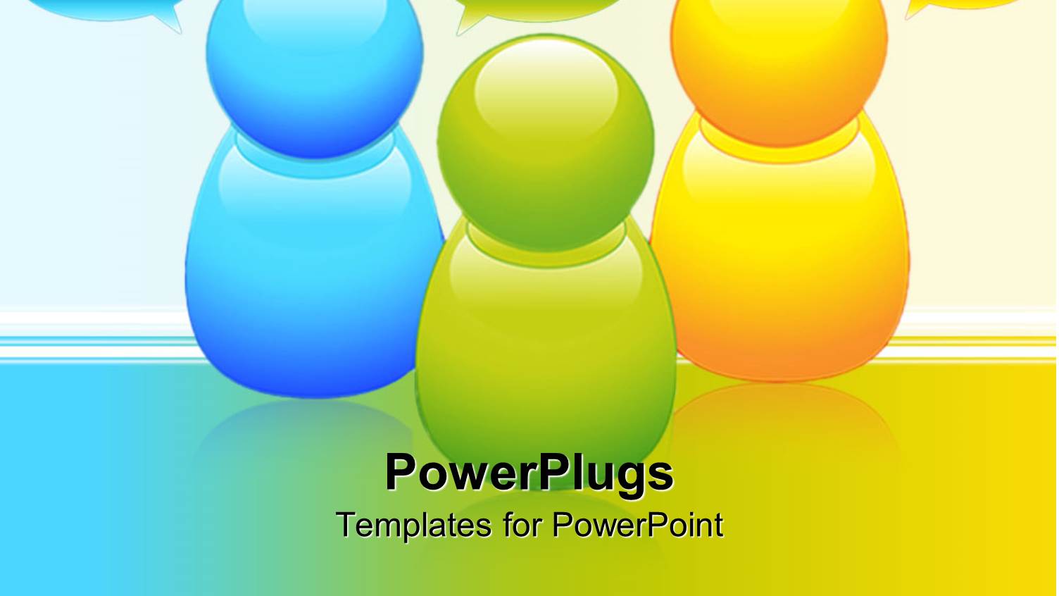 Blue, Green, and Yellow Bubble Figures Greet One Another