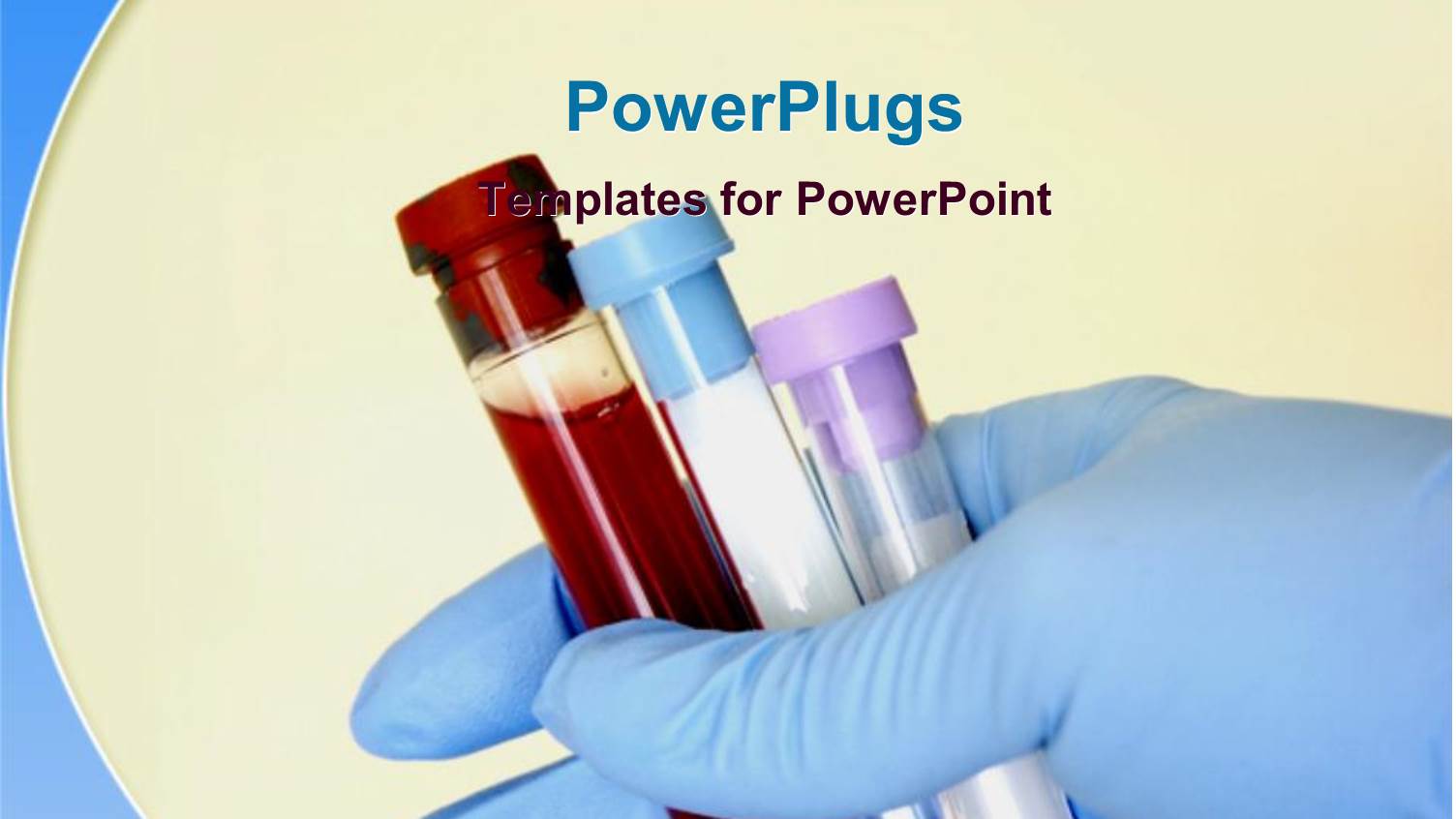 Blue Handed Gloves Holding Three Test Tubes on a White Background