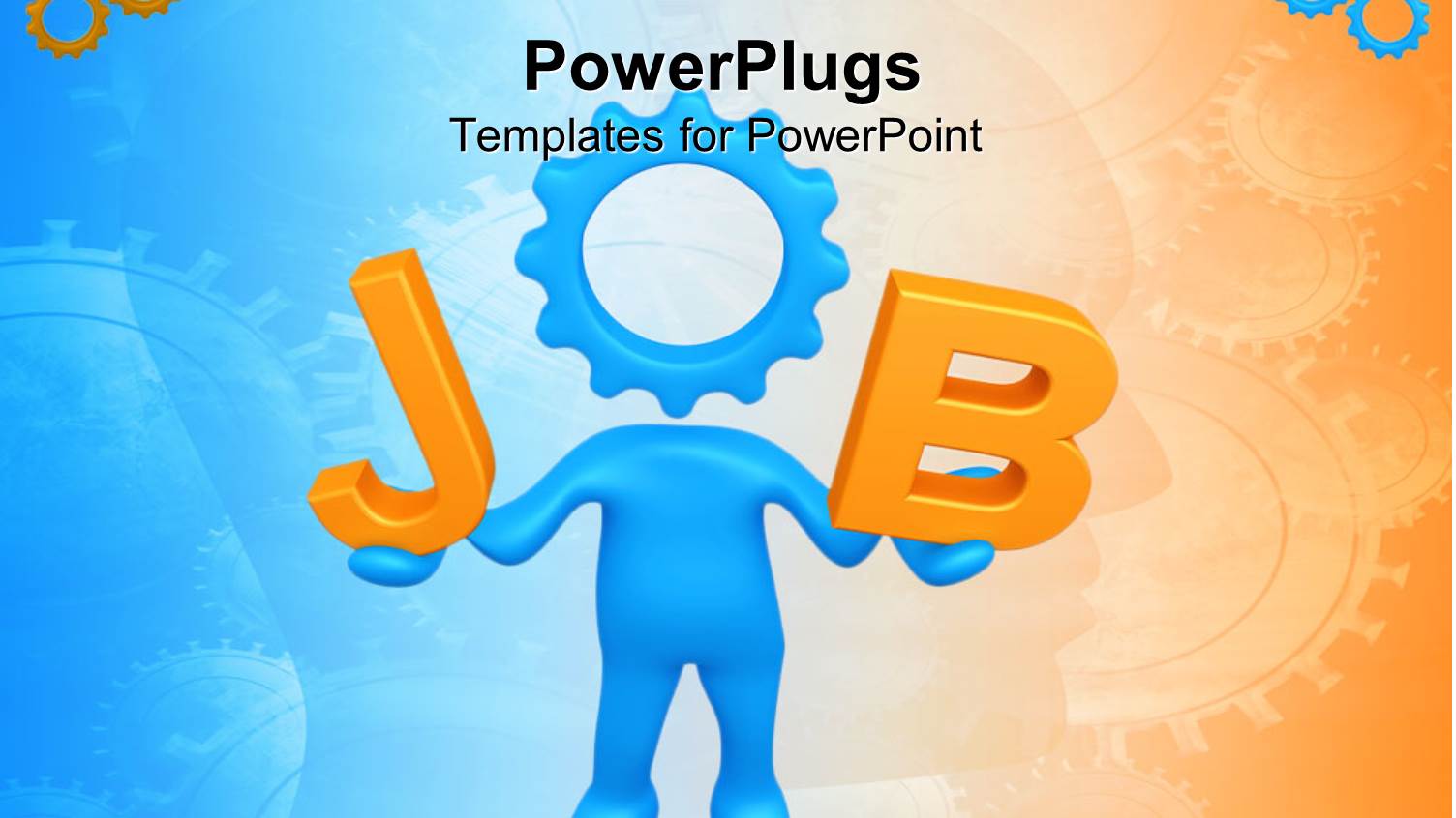 Blue Human Figure with a Gear Head Forming a JOB Text