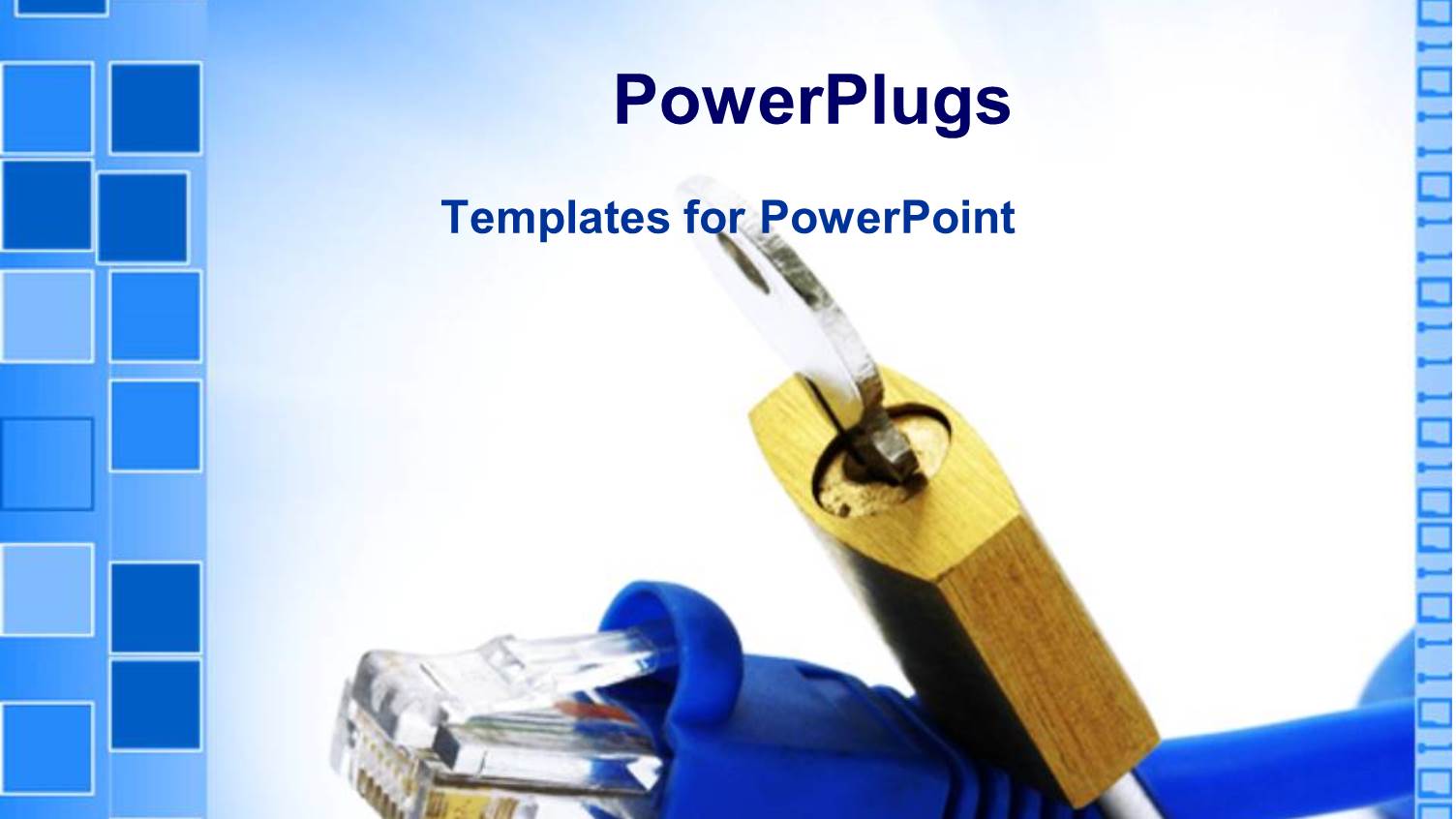 Blue Internet Cable End with Locket and Key on Light Blue and White Background