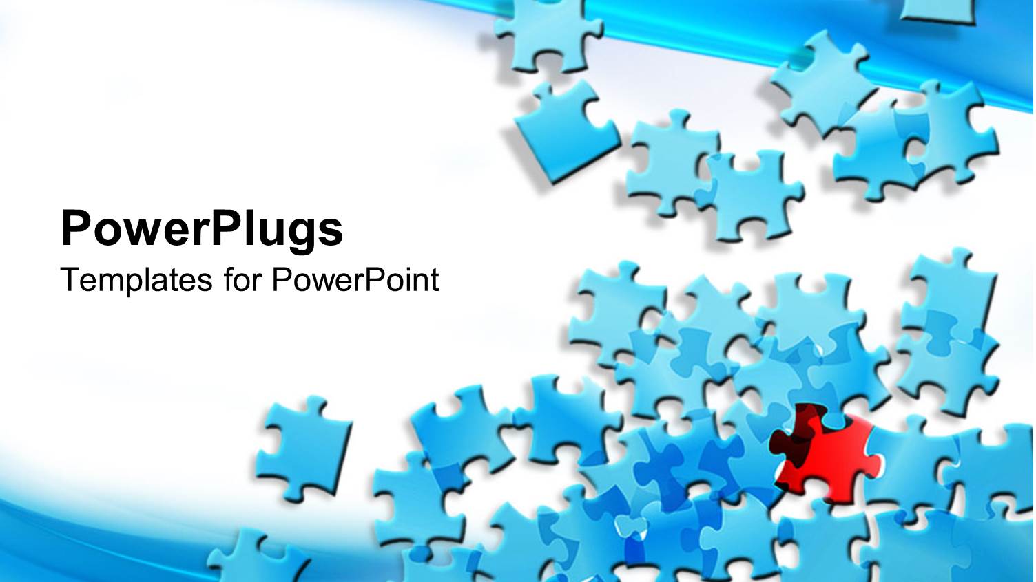 Blue Jigsaw Puzzle Pieces Spread on the Screen with a Red and Black Jigsaw Puzzle Piece on White and Light Blue