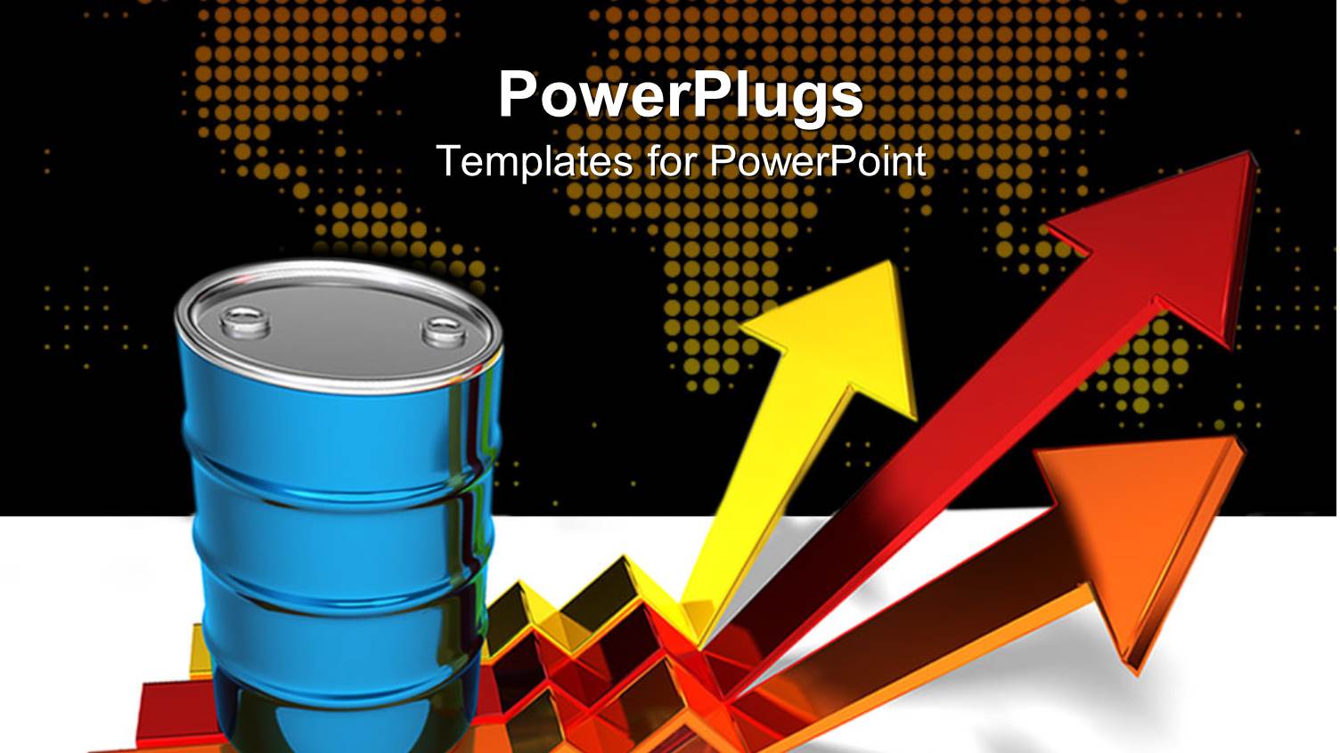 Blue Oil Barrel Standing Atop of Three Yellow, Red and Orange Arrows Pointing Upwards