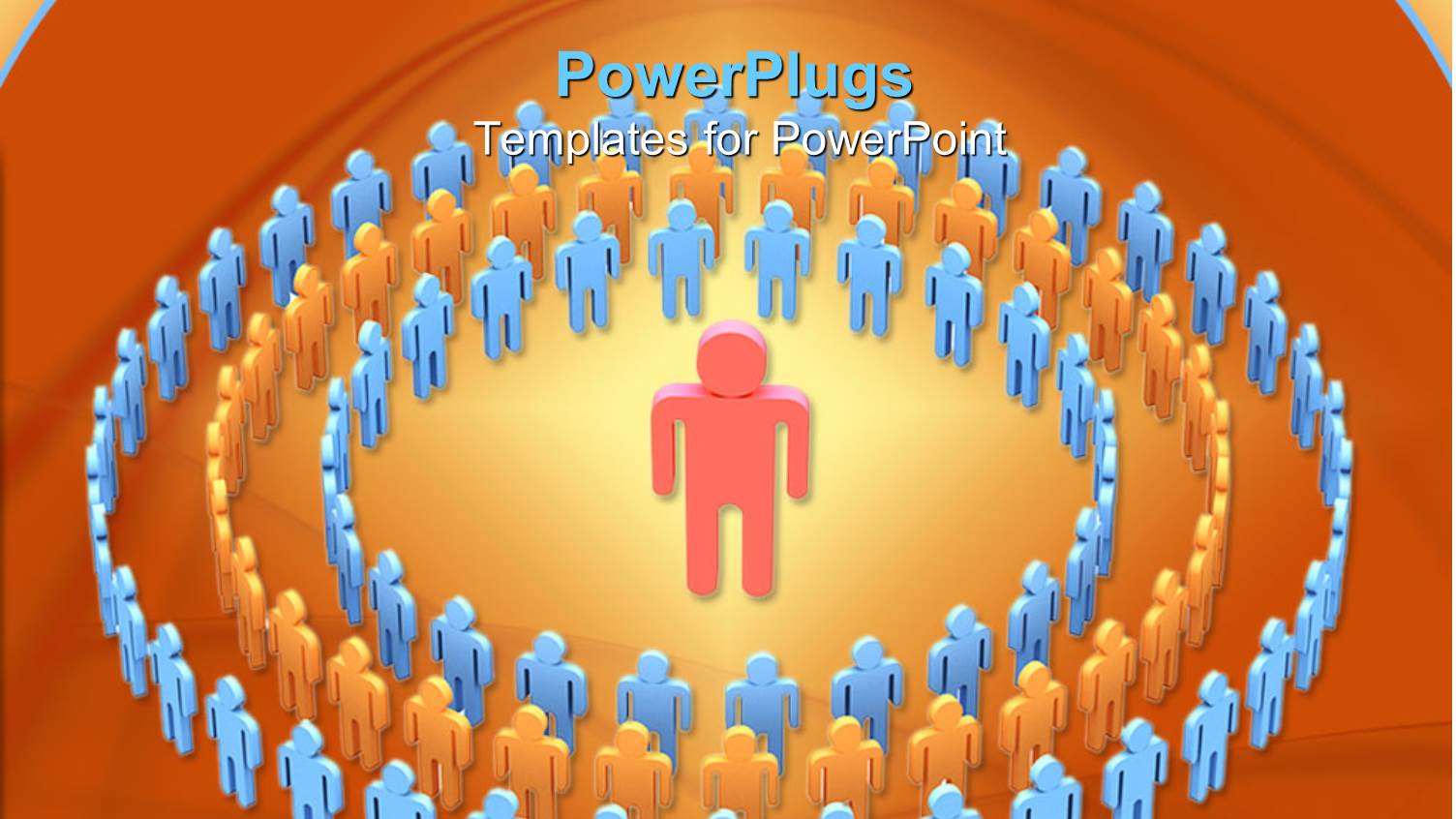 Blue and Orange 3D Men Form Concentric Circles Around Red Man