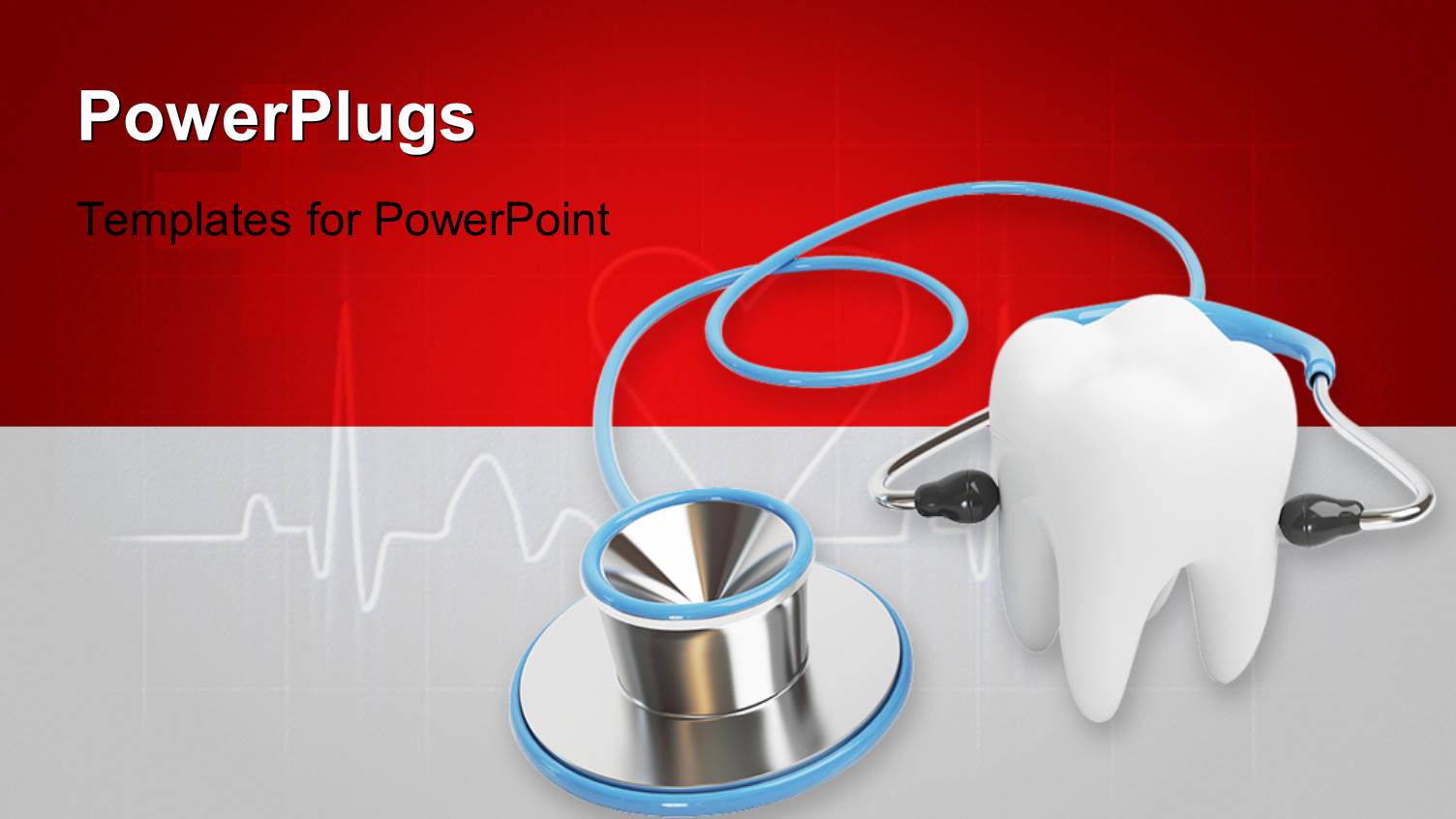 Blue Stethoscope with a Tooth Over a Medical Background in Red and White